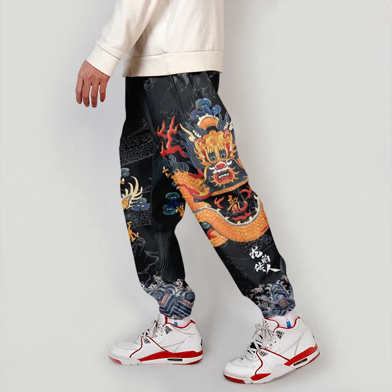 

Unisex 3D Japanese Anime Demon Print Sweatpants – Harajuku Style with Dragon & Lion Elements