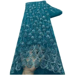 Solid Color Beaded Sequin Fabric Lace Pearl raindrop pattern African High Quality 2025 Lace Fabric For Sewing Women's Dress