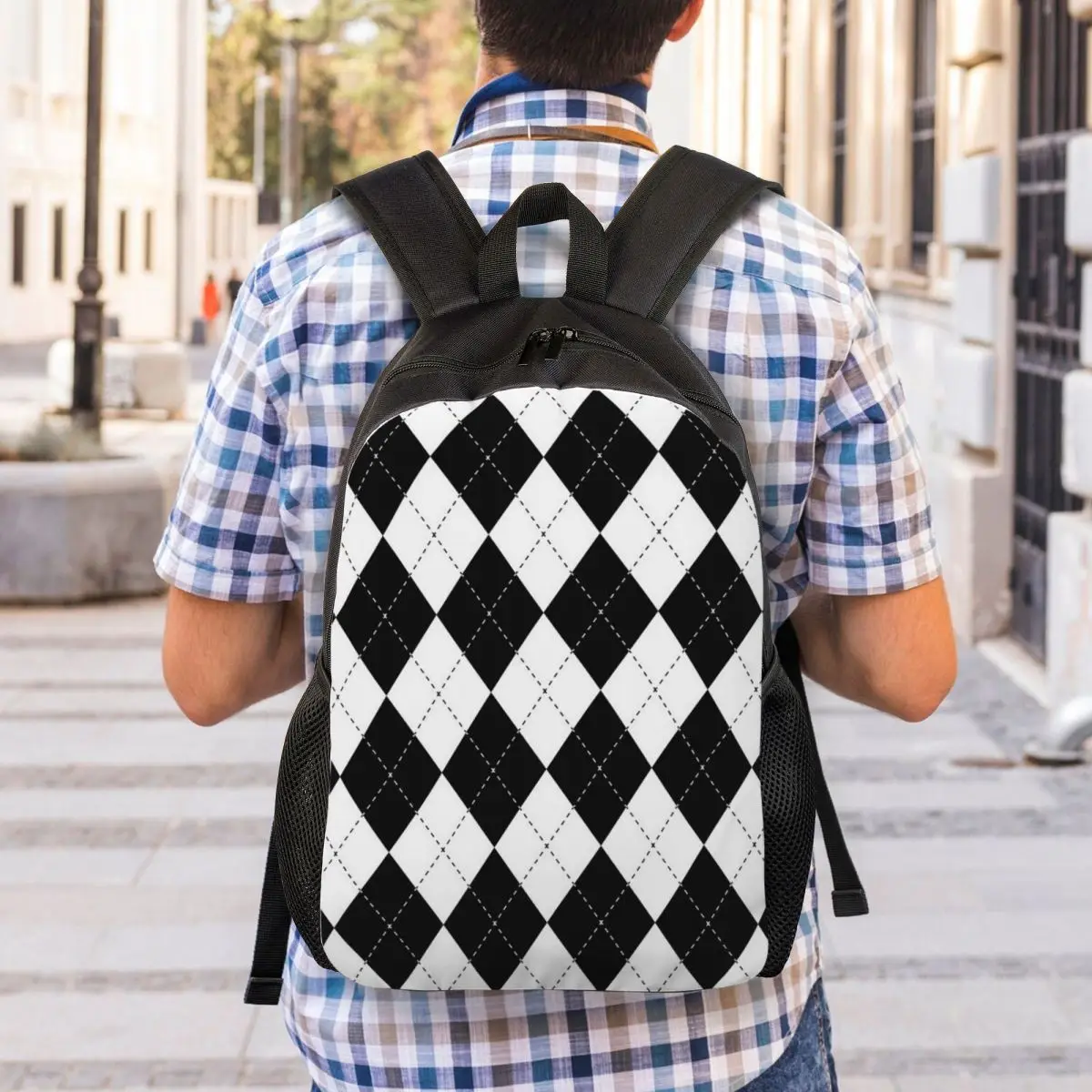 Diamond Shaped Geometric Pattern Backpack Student Boys Girls BookBag School Bag Laptop Shoulder Bags
