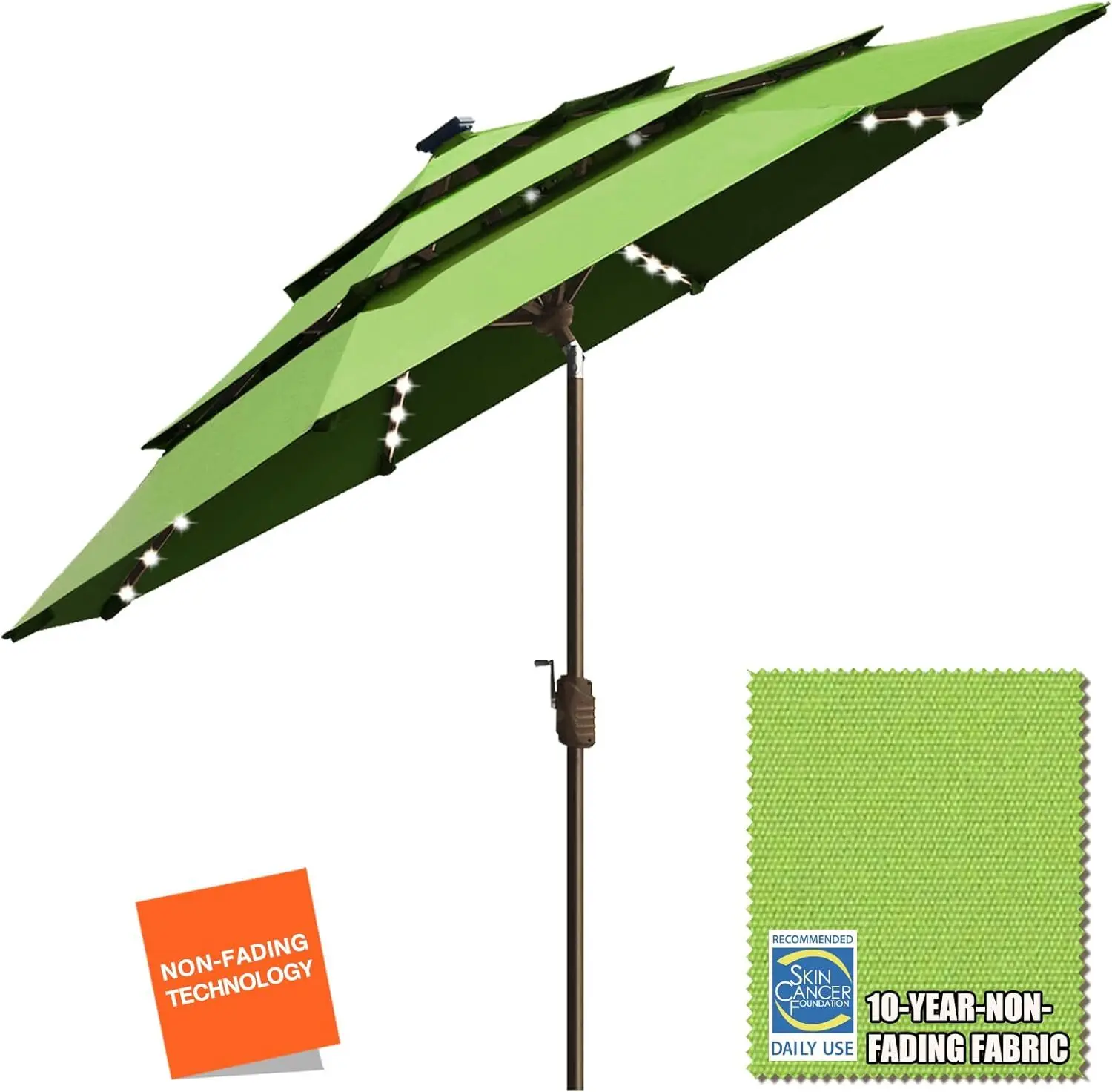 Solar 9ft 3 Tiers Market Umbrella with 80 LED Lights Patio Umbrellas Outdoor Table