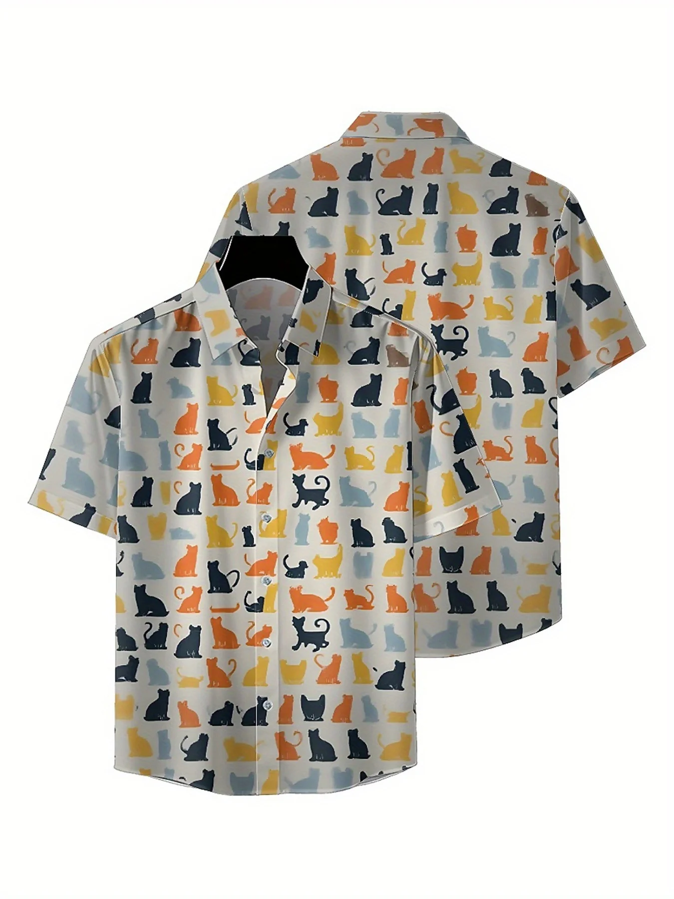 Kemeja Hawaii Ukuran Besar Pria Pola Kartun Kucing, Atasan Fashion Musim Panas Baru, Pakaian Jalanan Hip Hop