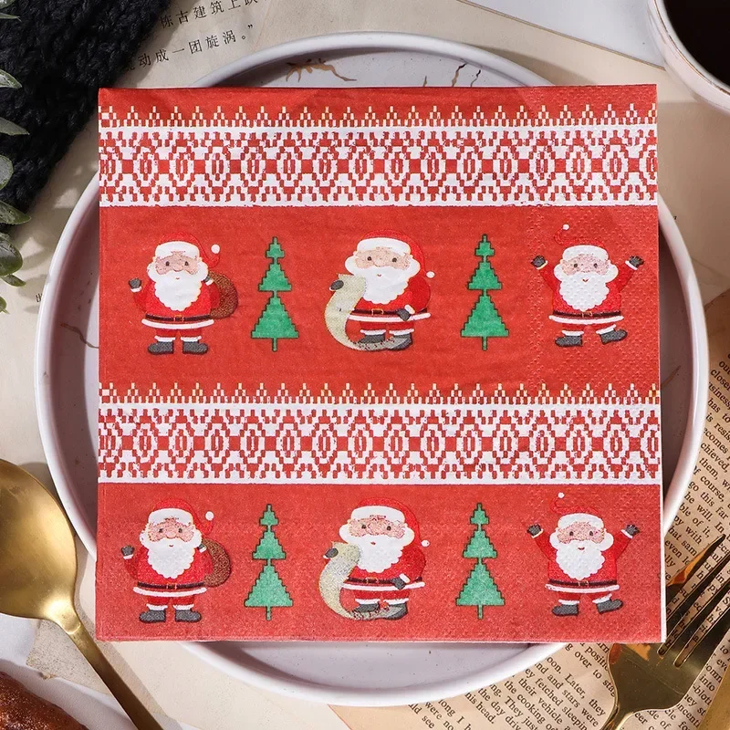 Christmas Elements Printed Paper Placemats Santa Claus Christmas Tree Wine Glasses Flowers Origami Party Decoration Paper