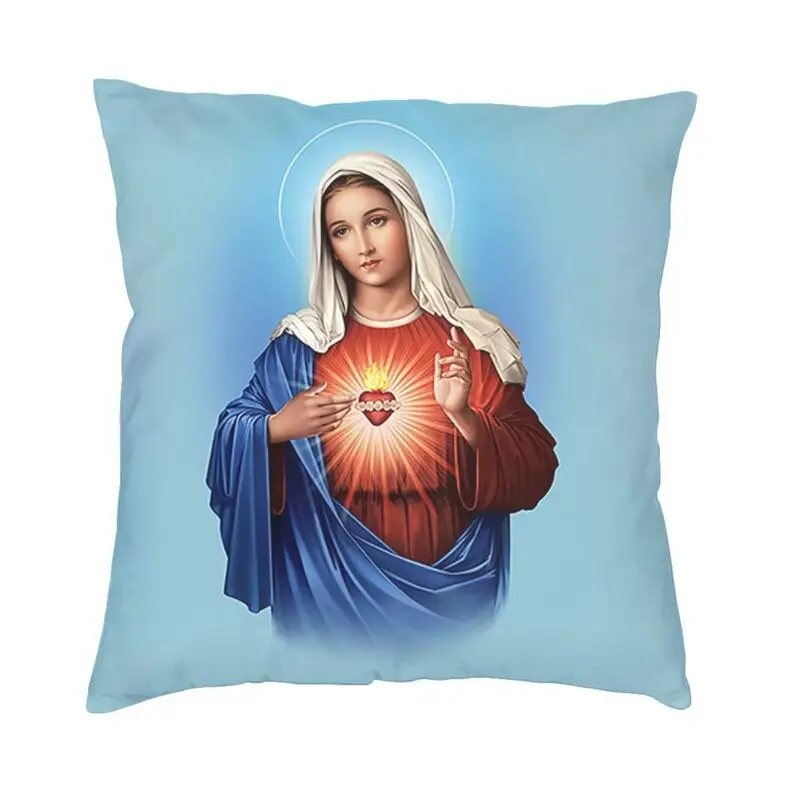 Holy Heart Of Mary Square Pillow Cover Home Decor Christianity Virgin Mary Cushion Cover Throw Pillow for Living Room Printing