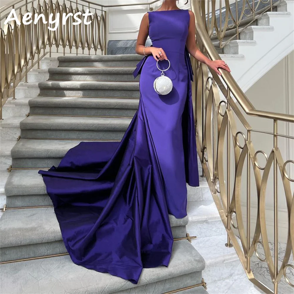 

Aenryst Elegant Satin Mermaid Evening Dresses High Collar Prom Dress Court Train Party Gowns For Women Custom Made فساتين السهرة