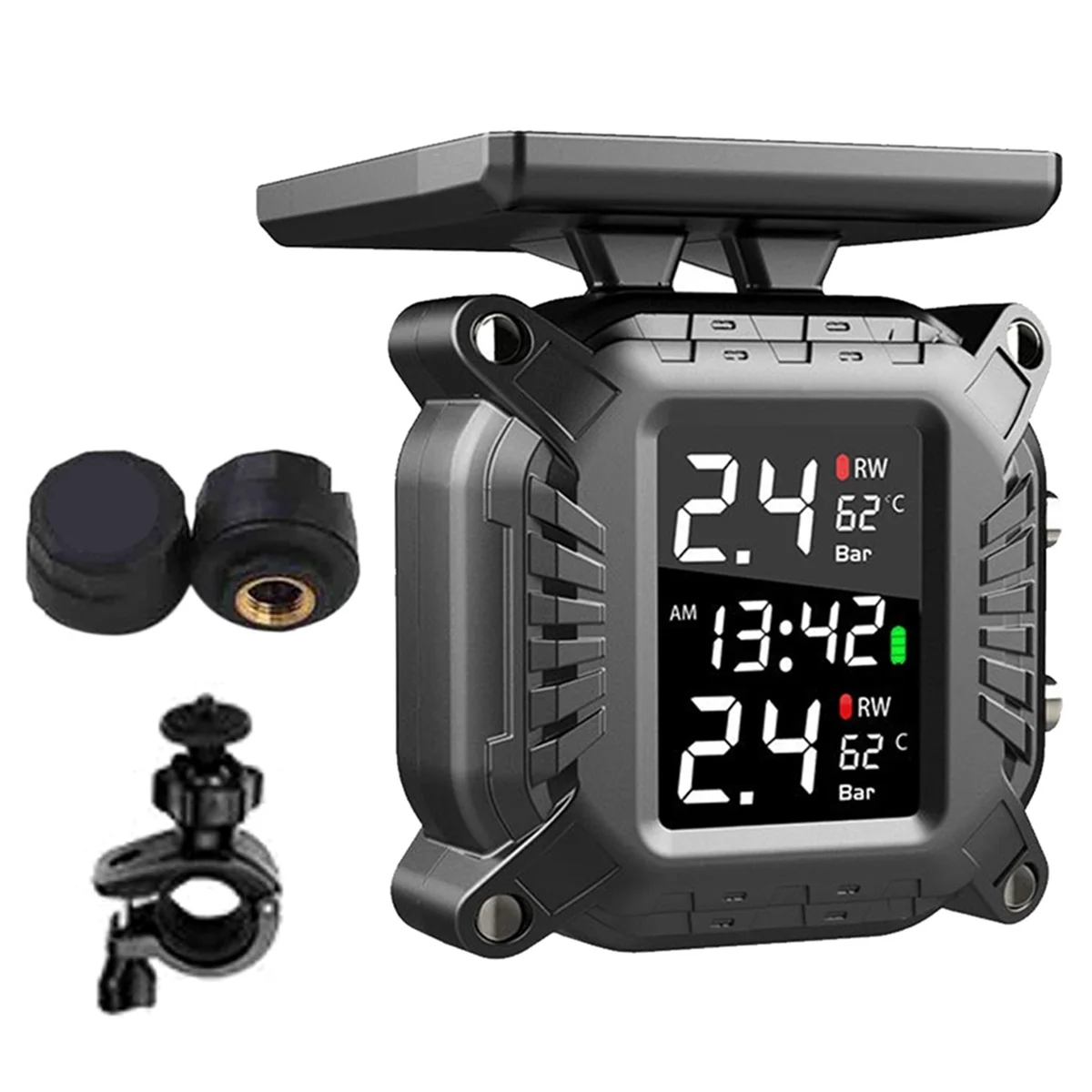 Wireless Motorcycle TPMS Tire Pressure Monitoring System Solar External Sensor Temperature Monitor Water Proof B