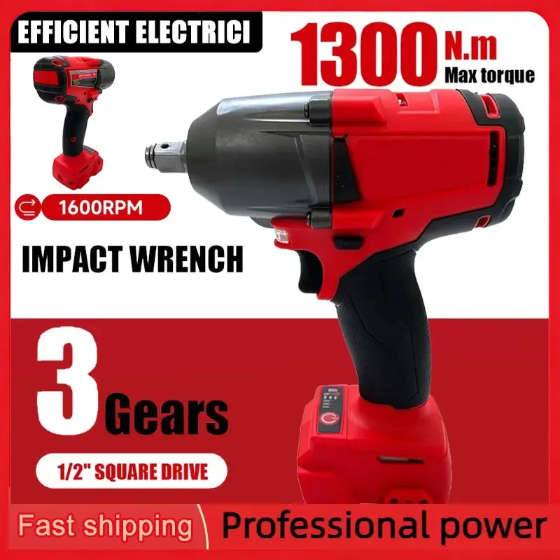 

Fit Milwaukee 18V Battery 813NM Large Torque Cordless Wrench Brushless Electric Impact Wrench Repair Power Tools Car Truck