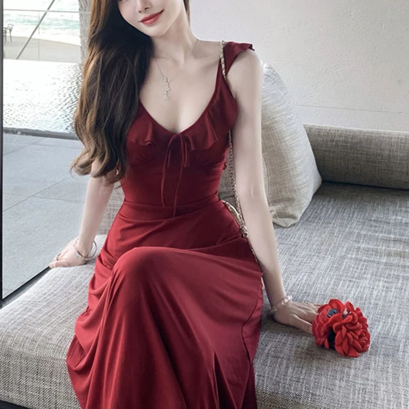 Summer Women Party Backless Bandage Dresses Lady Daily Holiday Leisure Satin Dress Female Gentle Aesthetic Long Bridal Dress