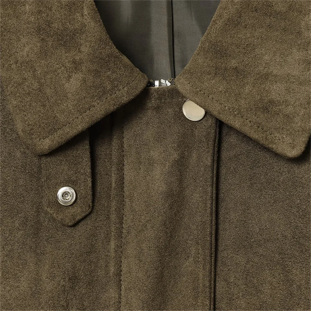 أزياء نسائية جديدة غير رسمية فضفاضة نمط ملابس العمل مع جيوب كبيرة وسترة طيار جلدية بسحاب #5