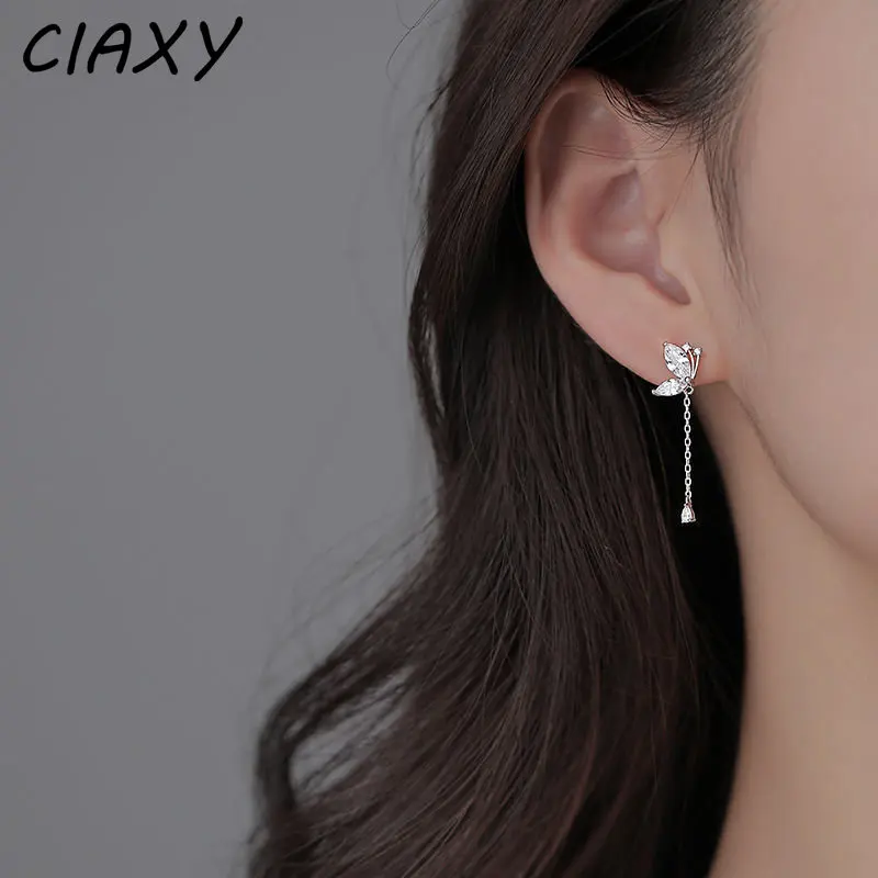 CIAXY Silver Color Butterfly Stud Earrings For Women Temperament Tassel Drop Earring s Korean Jewelry Girls Party Gifts