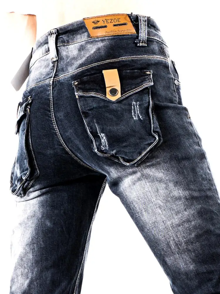 

Мужские джинсы Yezoe прямого кроя, облегающие, на осень-зиму, универсальные, с эластичным поясом, повседневные, модные, из хлопкового стрейч-денима