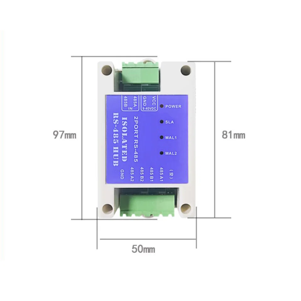 Industrial Grade Two Master One Slave Hub RS485 Repeater Buffer Photoelectric Isolation Modbus