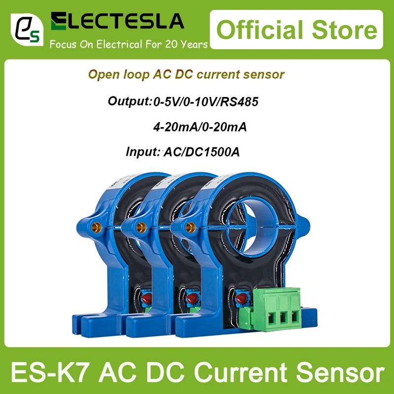 

Hall Open Loop Split Core Transducer 0-1500A Input AC DC Current Sensor 0-10V 4-20mA DC Current Transmitter 20mm Hole