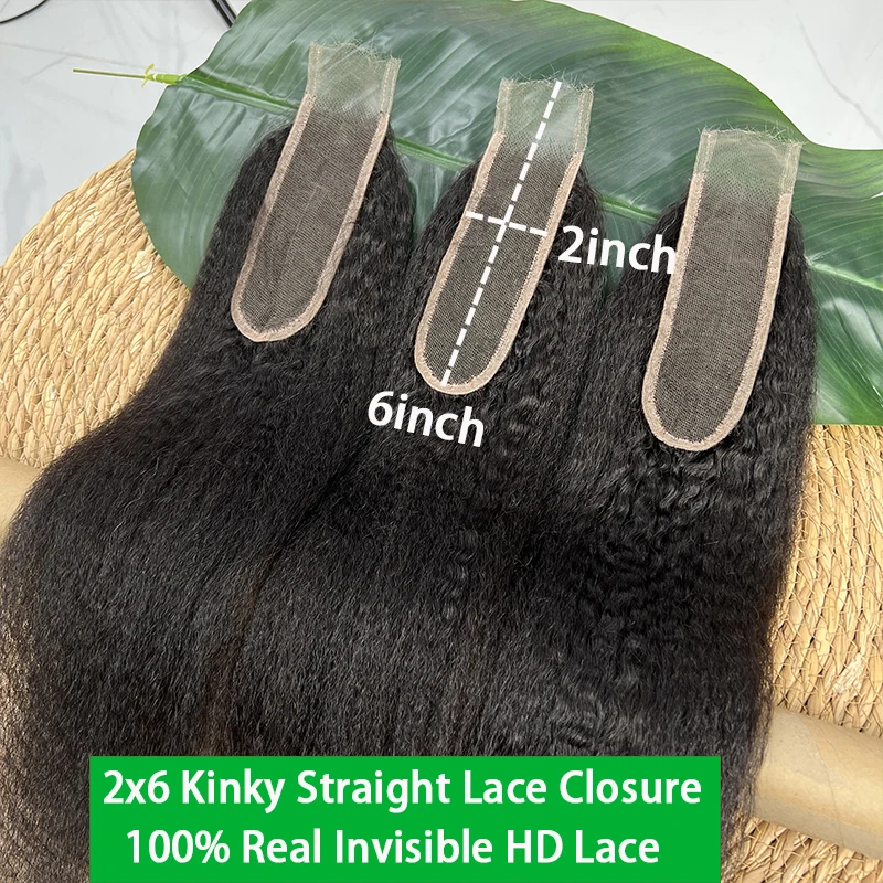 

Kinky Straight 2x6 Real HD Lace Closure 100% Human Hair Deep Parting Closure Invisible HD Lace Melt Skin Pre Plucked Raw Hair