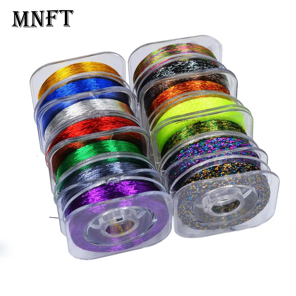 MNFT 7Pcs Rod Building Wrapping Thread Set DIY Fishing Line Guide Ring Eyelet Fixing 14 Colors Bright Metallic Flash for Fishing