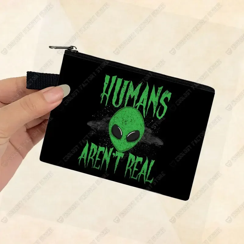 Alien L Want To Believe Pattern Coin Bag Alien Face Coin Purse Cartoon UFO Card Key Earphone Holder Small Wallet Zipper Pouch