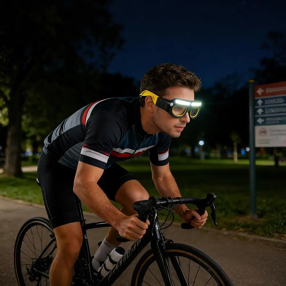 Rechargeable LED Safety Glasses Headlights Sensing Work Lights Outdoor Windproof Dust-proof High Beam Light With Blackout Mirror
