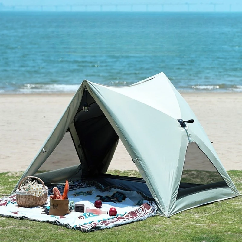 3-4 people triangular automatic quick-opening tent outdoor portable camping park beach shade indoor children's picnic tent