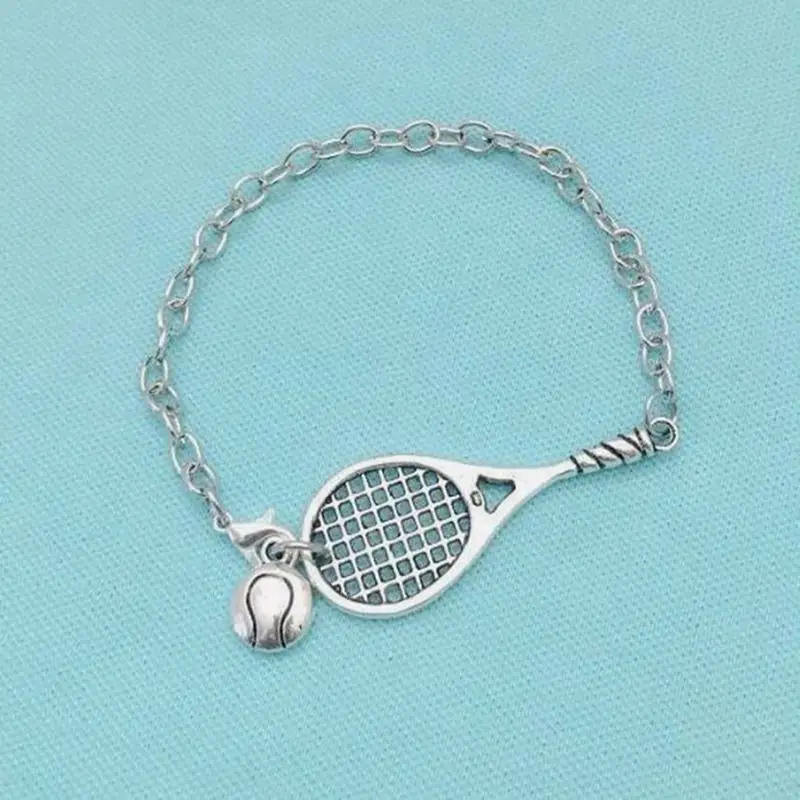 Tennis Racket & Ball Bracelet Vintage Charm Chain Sport Cuff Bracelet For Women Jewelry Steampunk Friendship Crafts Gift Bijoux