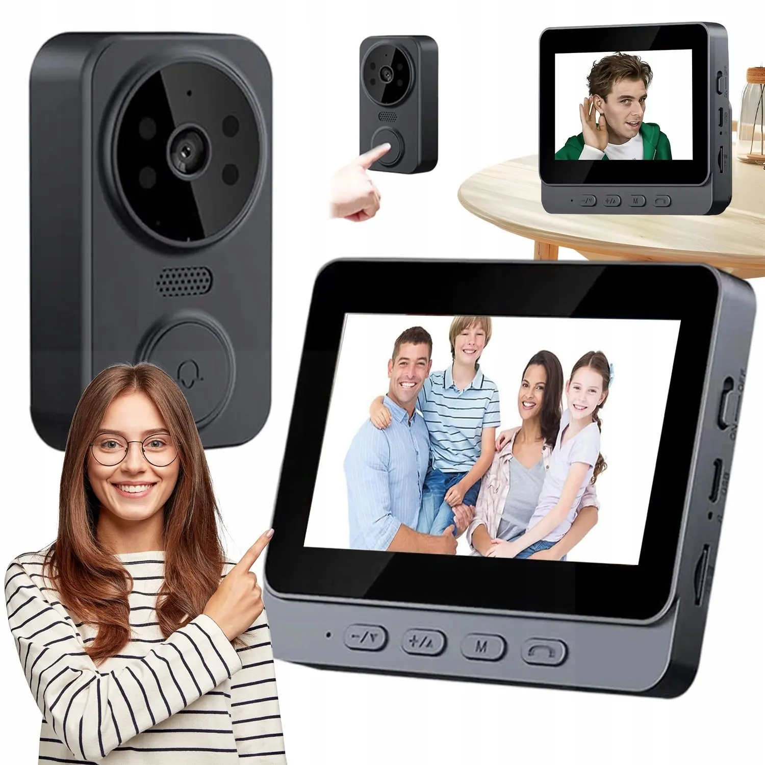 1 ensemble de sonnette visuelle sans fil 2,4G 480P, sonnette visuelle sans fil avec écran IPS de 4,3 pouces, optimisation intelligente de la vision nocturne, connexion 2,4G.