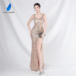 DEERVEADO Mermaid Slit Sequined Luxury Beading Evening Dresses for Woman Elegant Party Maxi Dress Formal Occasion Dresses