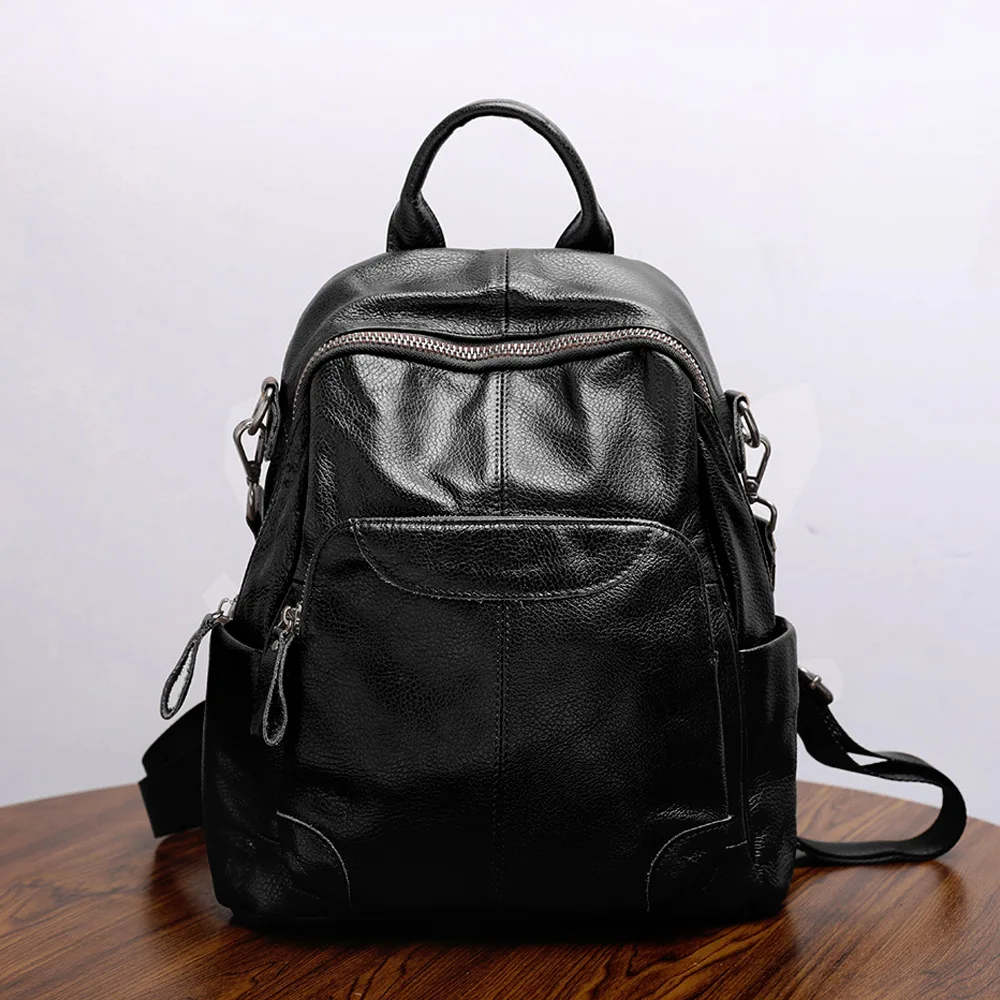 カジュアル本革女性バックパックファッションレディースダブルショルダーバッグ固体パターン牛革旅行バッグパック