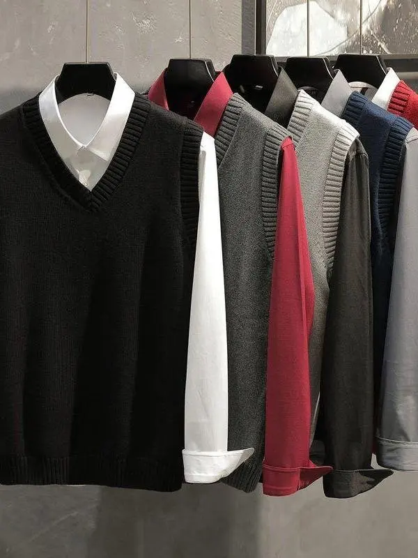 

Мужской вязаный свитер с v-образным вырезом, жилет, повседневная зимняя мода, внутренняя одежда, универсальный, для отдыха, круглый, средний год