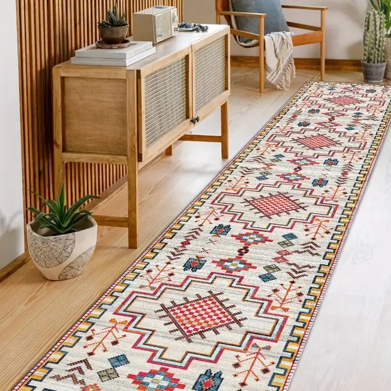 

VIKAMA Bohemian Corridor Carpet Geometric Pattern Crystal Velvet Floor Mat Entrance Kitchen Staircase Long Rug Home Decoration