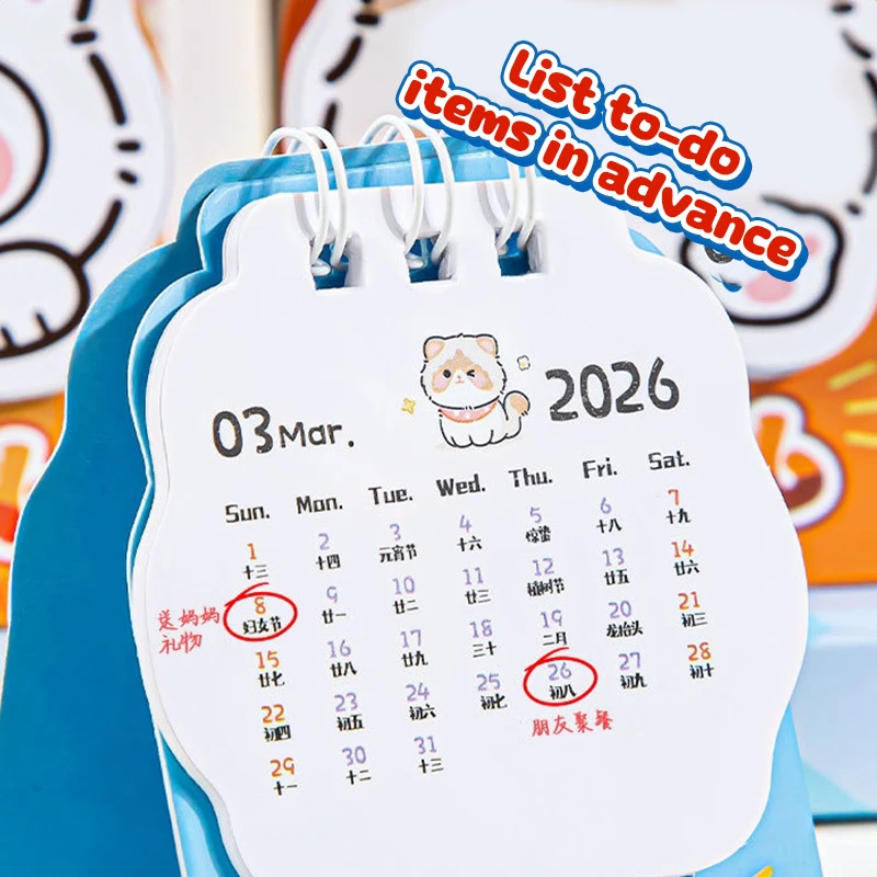 4PCS 2026 Cute Cat Mini Desk Calendar | Portable Monthly Planner for Home Office & School