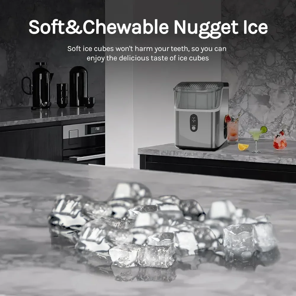 Nugget Ice Maker bocal, auto-limpeza, 35 Lbs saída diária, colher de gelo e cesta, ideal para casa, cozinha, escritório