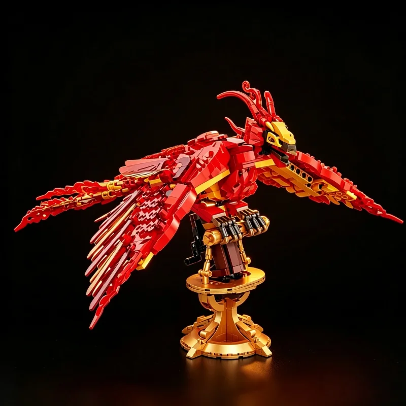 2026-炎の神鳥-ビルディングブロックオーナメント-創造的な神話上の獣モデル-コレクタブル組み立て玩具