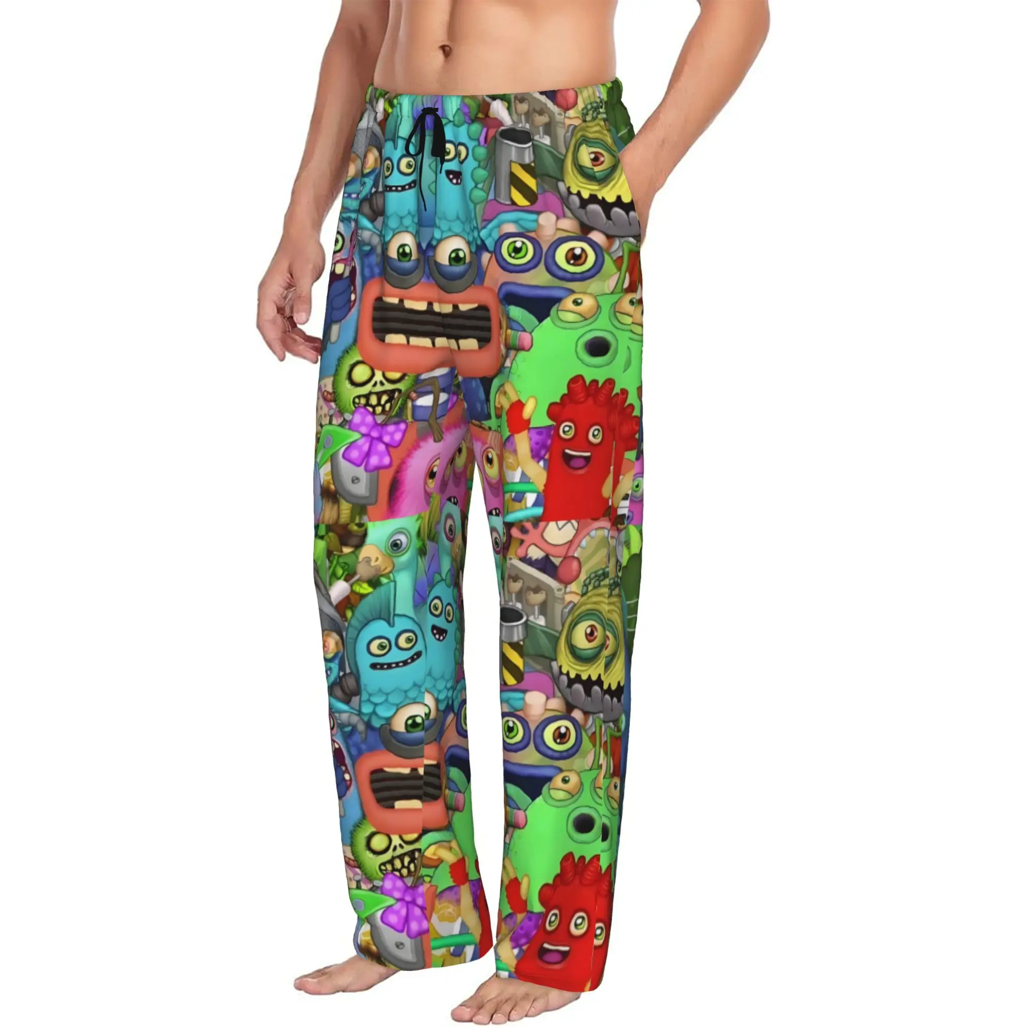 Custom My Singing Monsters Pajama Pants for Men Funny Games Lounge Sleep Stretch Sleepwear Bottoms with Pockets