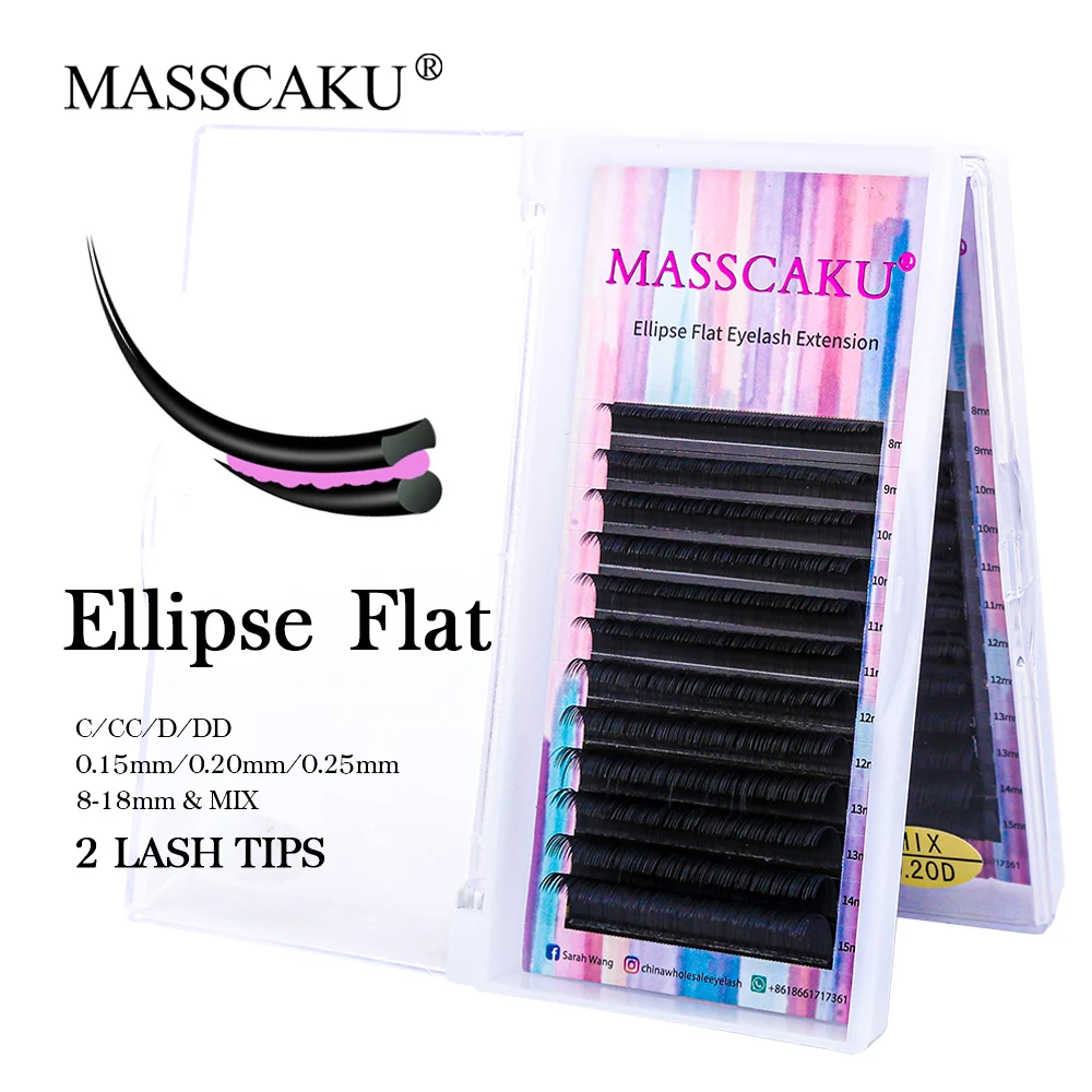 Free sample ellipse flat eyelashes extension 0.15 0.20 thickness super soft korean pbt materials flat ellipse eyelash extension