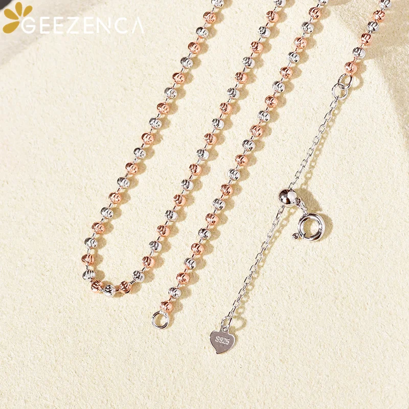 

GEEZENCA 925 Sterling Silver Laser Cut Pumpkin Beads Chain Necklace For Women Chic Glittering Choker Necklaces High Quality Gift