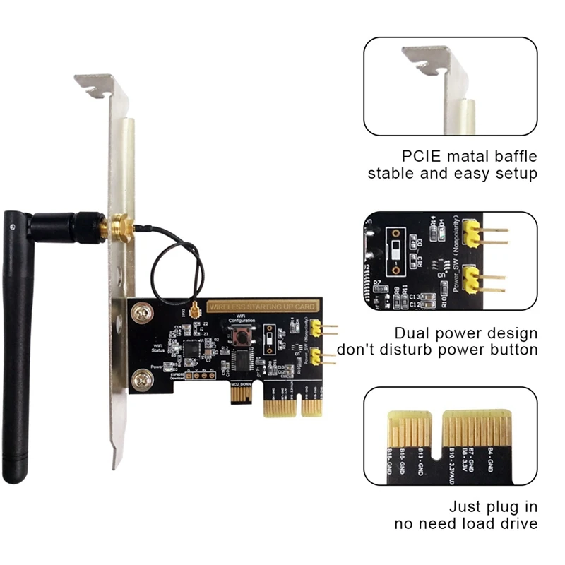 2X Wifi Wireless Smart Switch Relay Module Mini PCI-E Desktop Switch Card Restart Switch Turn On/OFF PC Remote Control