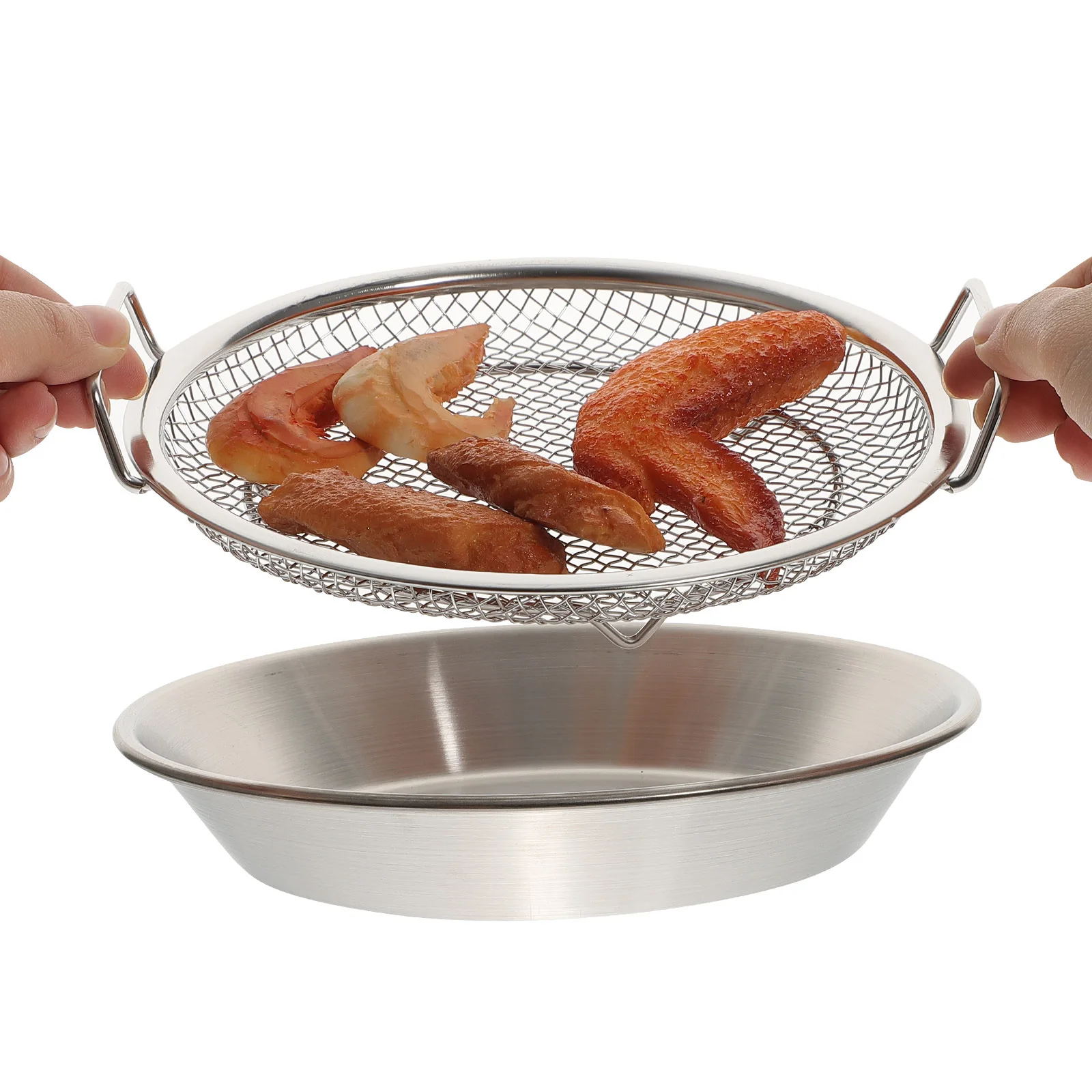 

1Set Stainless Steel Oil Filtering Net Fry Food Tray Versatile Snack Plate Fruit Serving Dish Snack Dish Grilled Food Plate
