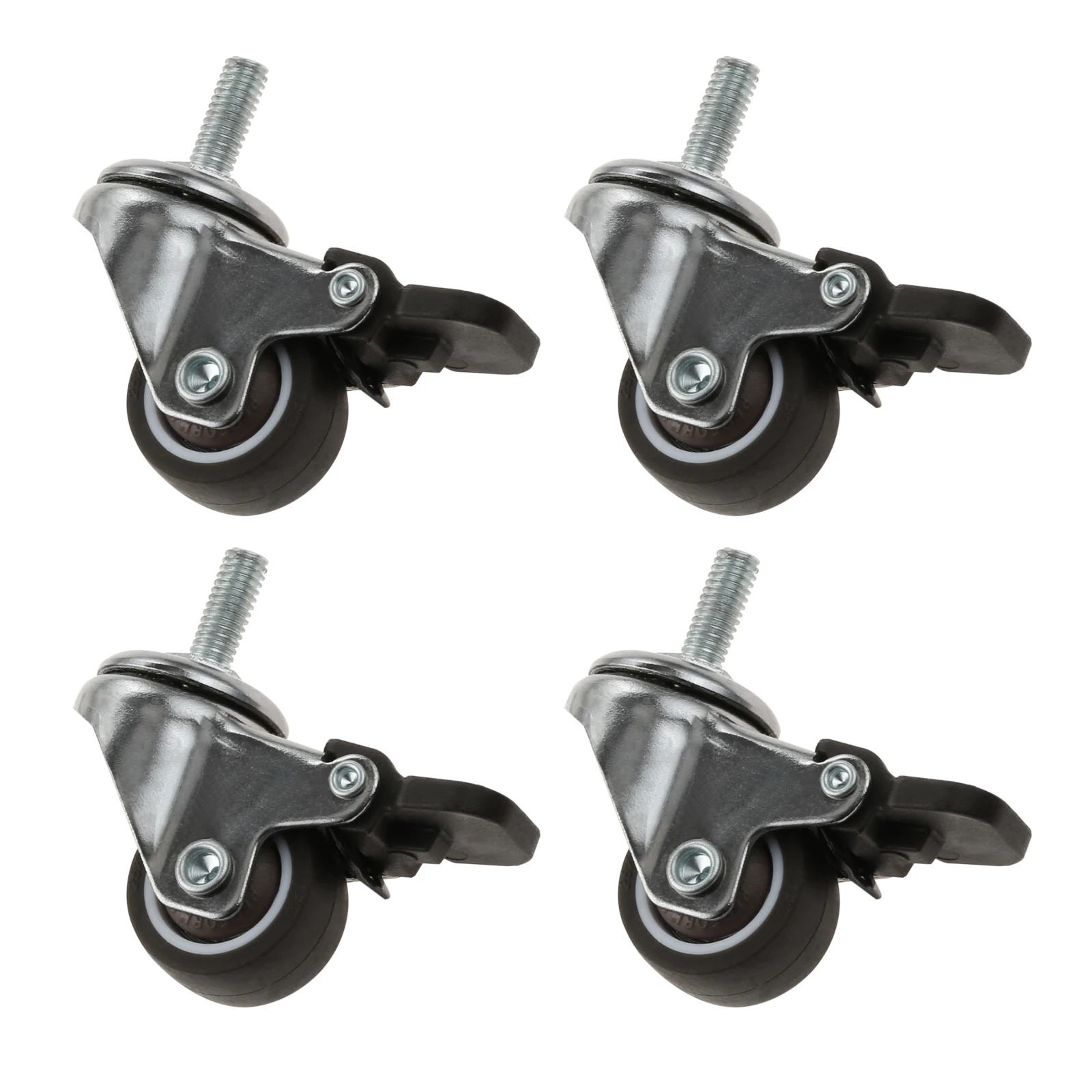 4pcs/set 1Inch M6*15 Threaded Stem Casters with Brake Soft Rubber TPE Swivel Wheels 44kg Loading Capacity for Small Furniture