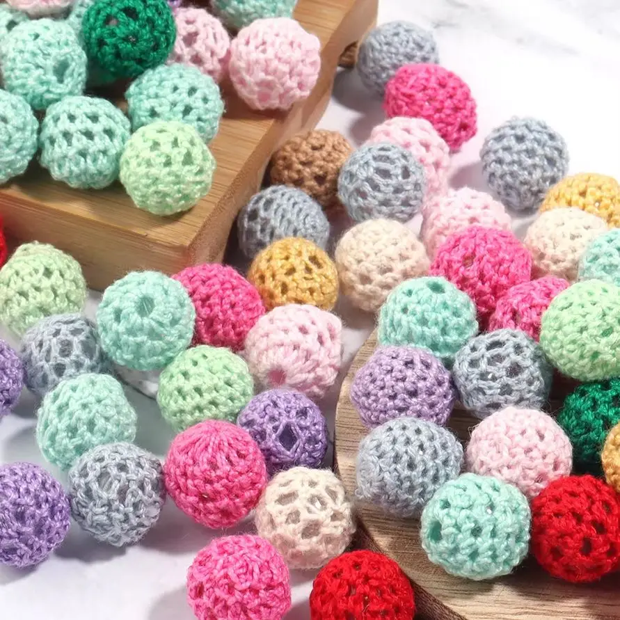 10/20pcs 14/20mm Round Knitted Yarn Acrylic Ball Beads Plush Loose Spacer Bead For Jewelry Making DIY Bracelet Keychain Supplies