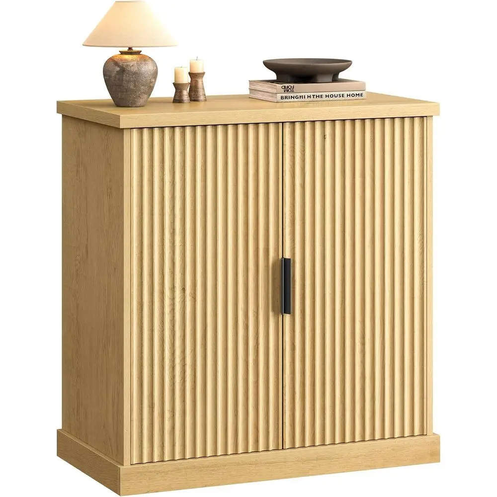 Elegant Oak Beige Sideboard with Adjustable Shelves, 15.8 x 29.9 x 31.5