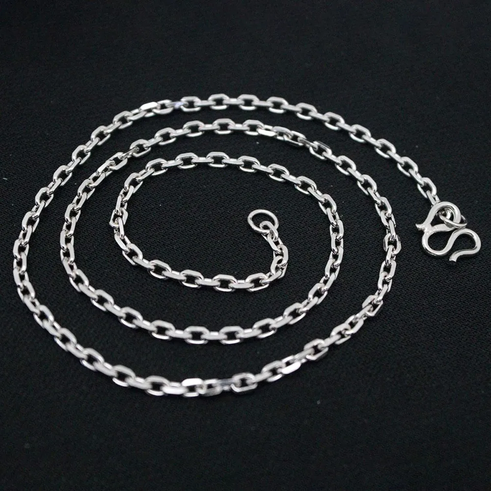 Real Solid 925 Sterling Silver Chain Women Lucky 3mm Square Rolo O Link Necklace 9-10g/45cm