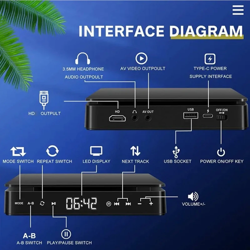 【HOT】Mini CD Player Home DVD/VCD Hd Video Dvd Player Hifi Stereo Speakers 1080P Portable DVD Player For TV(US Plug)