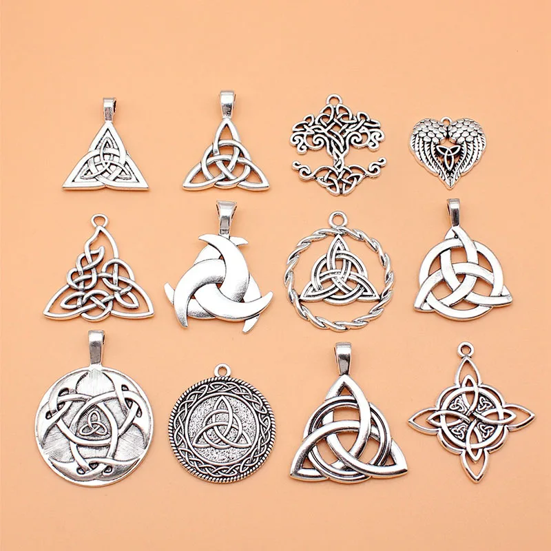 12pcs Mix Celtic Knot Triangular Antique Silve Viking Charms for Necklaces Earrings DIY Accessory Making