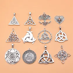 Celtic Nó Triangular Antique Silver Viking encantos para colares e brincos, DIY Acessório Making, Mix, 12pcs