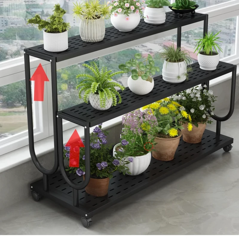 

Flower stand shelf Balcony floor-to-ceiling movable wrought iron wall succulent dill stepped plant multi-layer storage rack