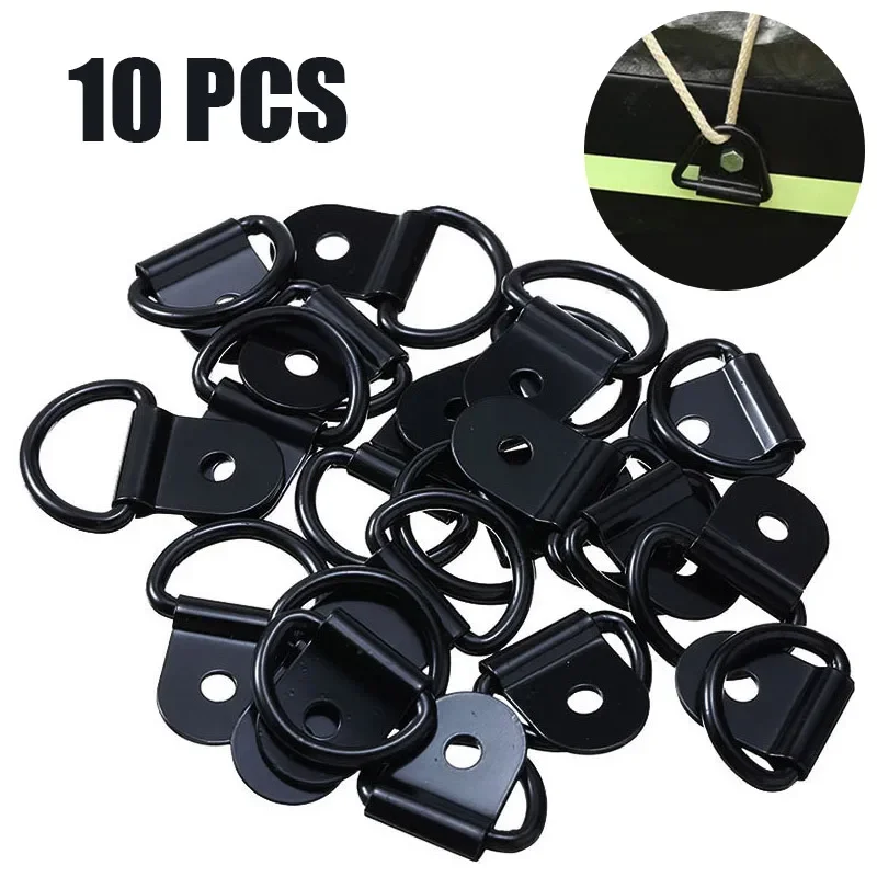 10pcs D Shape Pull Hook Tie Down Anchors Ring Iron Cargo Tie Down Ring for Truck Trailers RV Boats Accessories