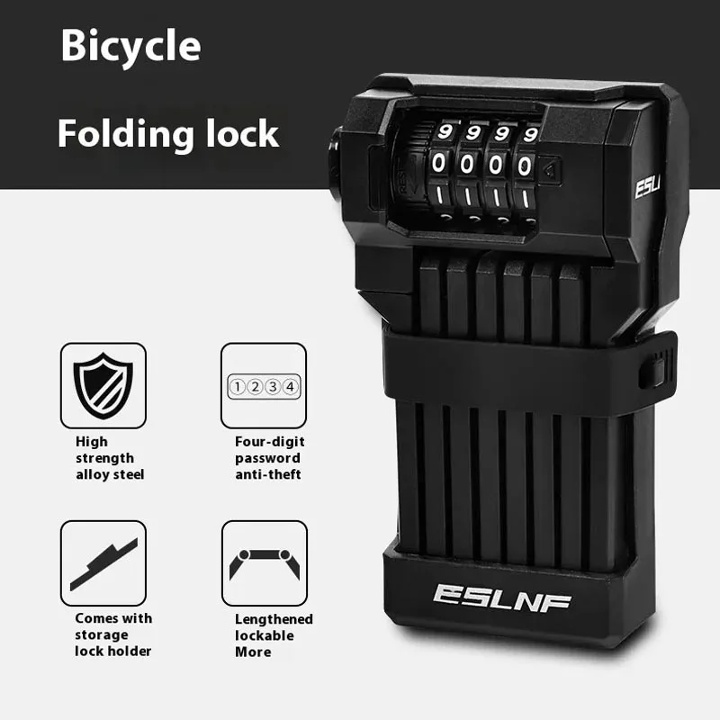 ESLNF Bicycle Folding Lock Battery Bike MTB Road Fold Lock High Security Anti-Theft Scooter Electric E-Bike Bicycle Accessories