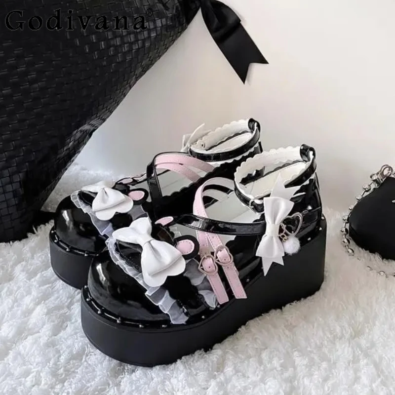

Women's Thick Sole Platform Shoes 2025 Spring Summer Original Lolita Shoes Girls Matching JK Dress Cute Leather Shoes
