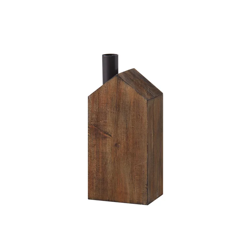 

American retro, wooden house shape wood, desktop candle holder, bed and breakfast hotel restaurant