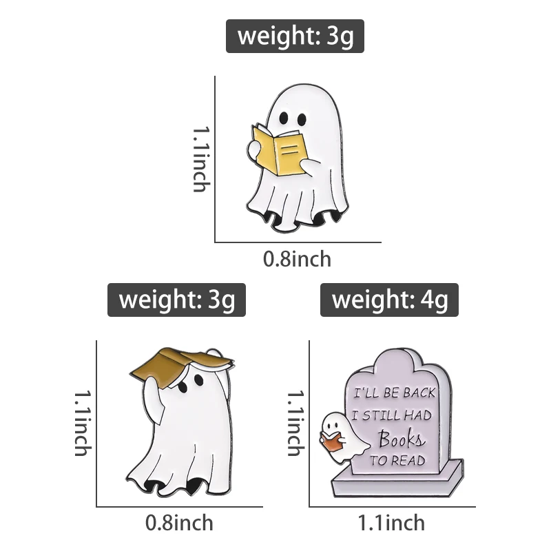 Cartoon Boo Ghost Love Reading Enamel Pins I'll Be Back I Still Had Books To Read Brooches Lapel Badge Funny Accessories Gifts