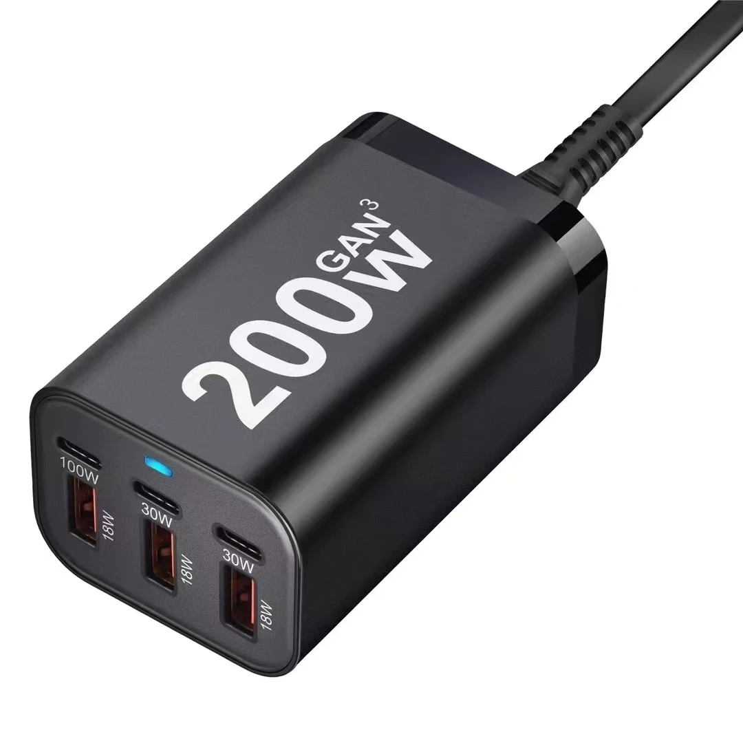 200W Desktop Charging Multi-Port USB+ PD Gallium Nitride Charger High Power PD Fast Charge For Notebook, Mobile Phone