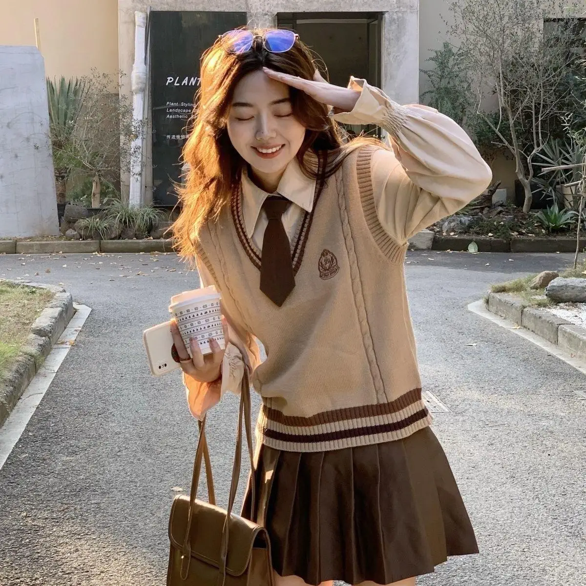 Autumn Korea Style Fashion Suit women's Shirt Vest Top Skirt Temperament Vest College Style School Uniform Fashion Jk Uniform